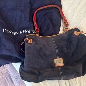 Dooney & Bourke Navy and Tan Shoulder Bag with Red Accents
